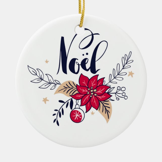 Noel Poinsettia  Ceramic Tree Decoration (Front)