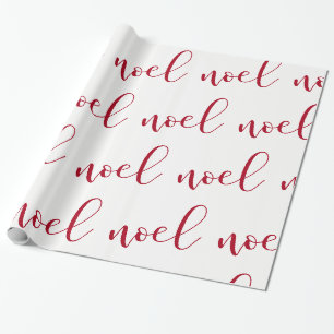Noel Red and White Christmas Script Wrapping Paper