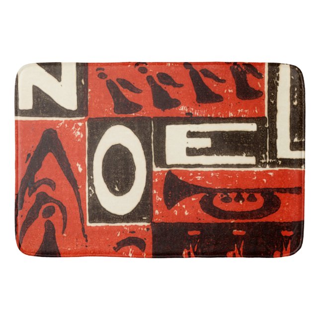 Noel Red Block Print Bath Mat (Front)
