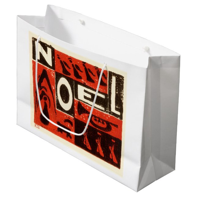 Noel Red Block Print Large Gift Bag (Front Angled)