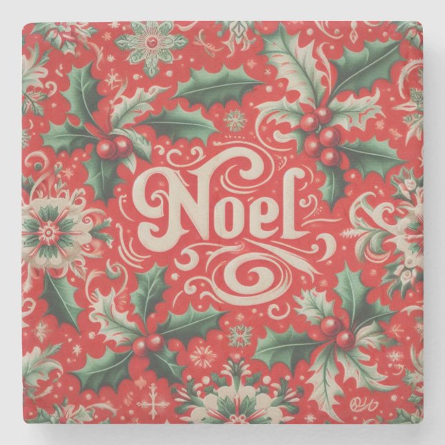 Noel Red & Green  Stone Coaster (Front)