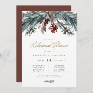 NOEL Rustic Pine Winter Wedding Rehearsal Dinner Invitation