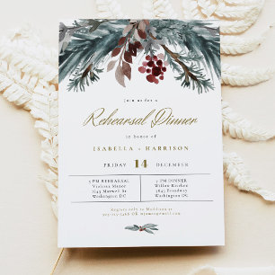 NOEL Rustic Pine Winter Wedding Rehearsal Dinner Invitation
