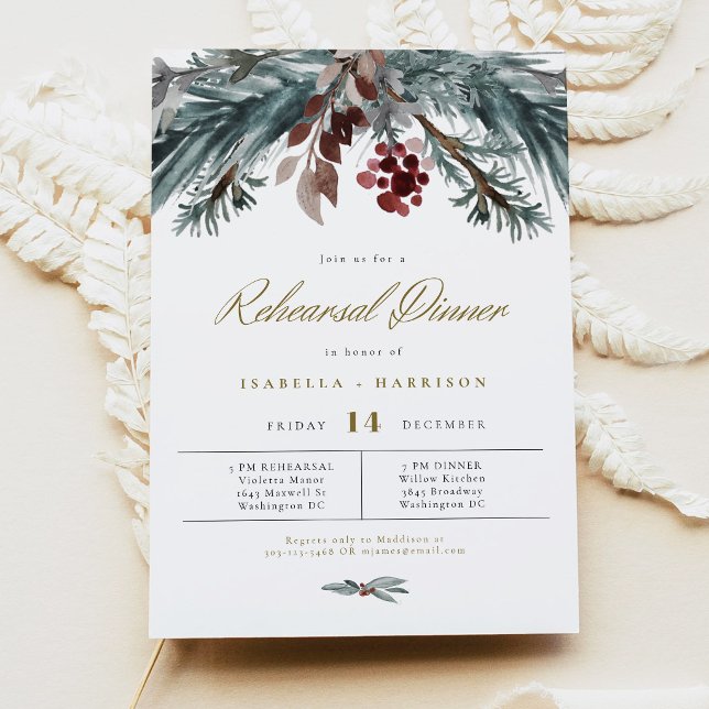 NOEL Rustic Pine Winter Wedding Rehearsal Dinner Invitation (Creator Uploaded)