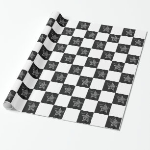 Noel Star Christmas Holiday Chequerboard Design Wrapping Paper