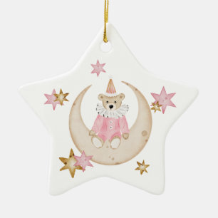Noel teddy bear Christmas tree name ribbon Ceramic Tree Decoration