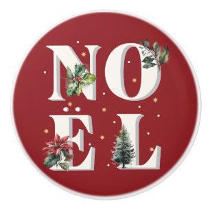 Noël text design with beautiful winter plants ceramic knob
