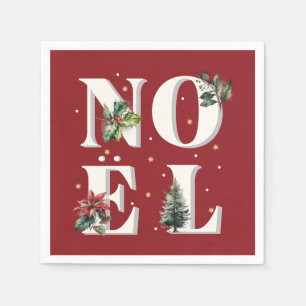 Noël text design with beautiful winter plants napkin