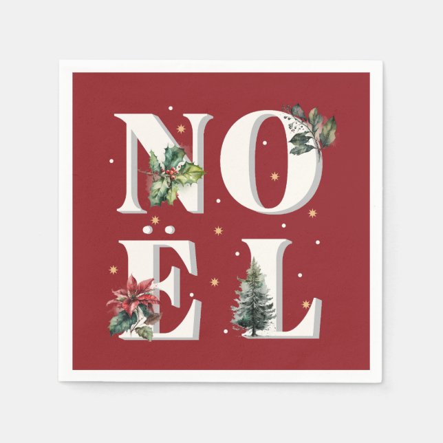 Noël text design with beautiful winter plants napkin (Front)
