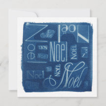 Noël Typographic Cyanotype Square