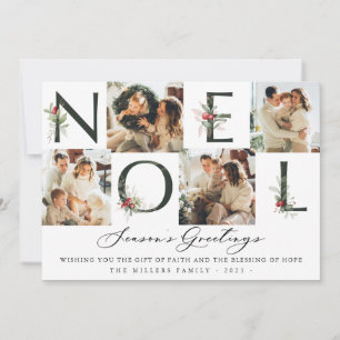 Noel Watercalor Cranberry collage 4 Photo Holiday Card