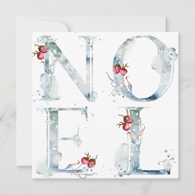 Noel Watercolor Berries Christmas Card (Front)