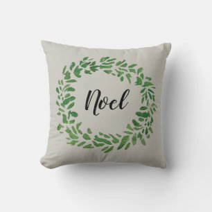 Noel Welcome Wreath Painting Grey Pillow