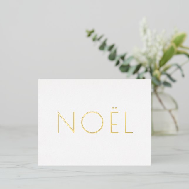 Noël white gold minimalist typography elegant foil holiday postcard (Standing Front)