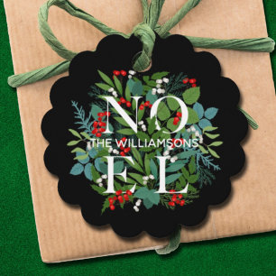 NOEL Winter Greenery Holiday Black Favour Tags