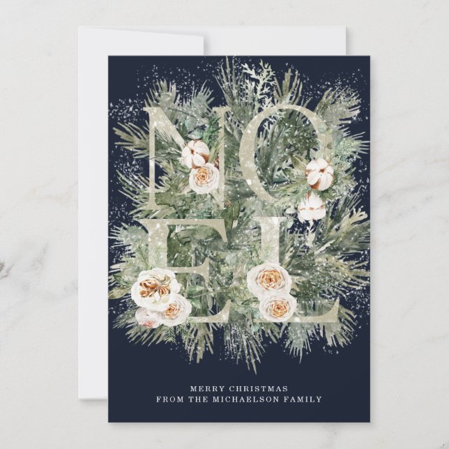 Noel Winter Pine Botanical Snow Christmas Card (Front)