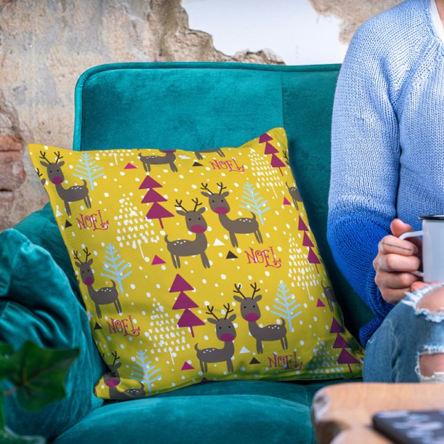 Noel Winter Reindeer Christmas Trees Woodland Snow Cushion (Creator Uploaded)