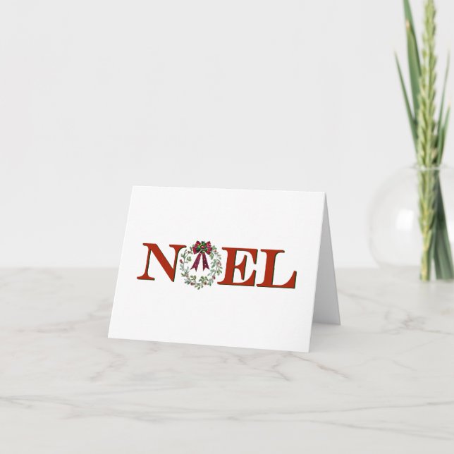 Noel With Wreath Holiday Card (Front)