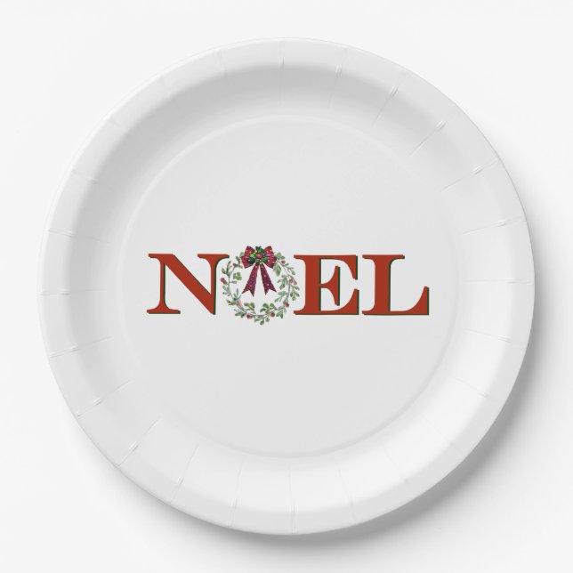 Noel With Wreath Paper Plate (Front)