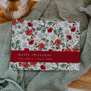 NOELLE Red Flower Vintage Floral Merry Christmas Holiday Card