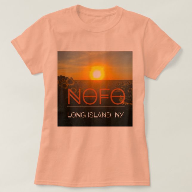 Nofo Long Island t-shirt with sunflower backdrop (Design Front)