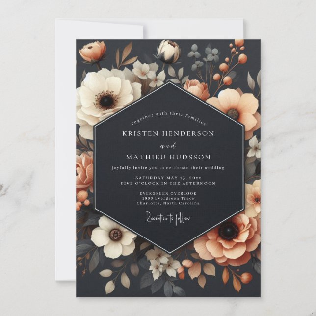 Noir Apricot Luminous Wedding Invitation (Front)