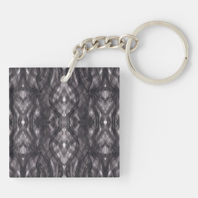 Noir Black Abstract Watercolor Art  Key Ring (Back)