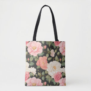 Noir Blossom Charm Soft Vintage Roses Tote Bag