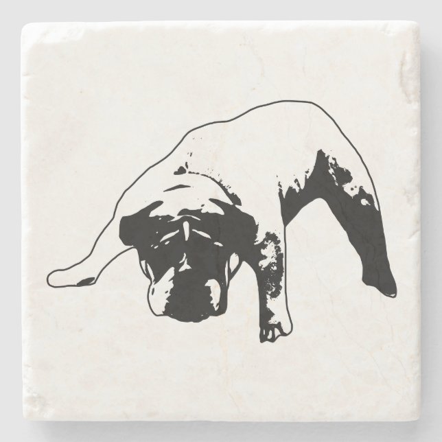 Noir bulldog power‑pose etched in pure contrast stone coaster (Front)