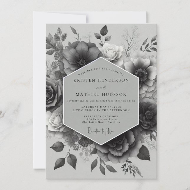 Noir Elegant Bloom Wedding Invitation (Front)