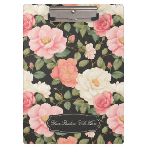 Noir Floral Elegance Vintage Pastel Blush Roses Clipboard