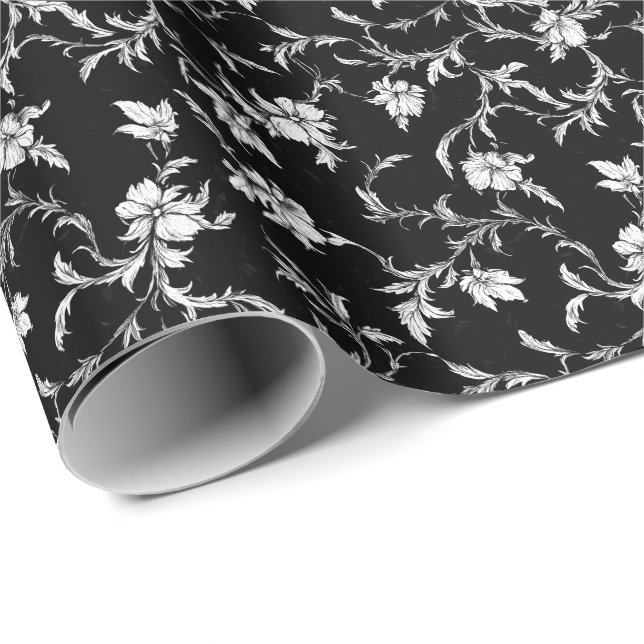 Noir Floral Vine Wrapping Paper (Roll Corner)