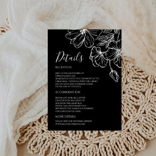 Noir Minimalist Black & White Botanical Details Enclosure Card