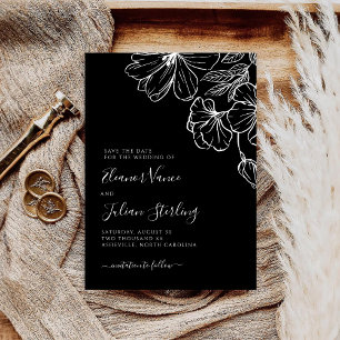 Noir Minimalist Black & White Botanical Save The Date