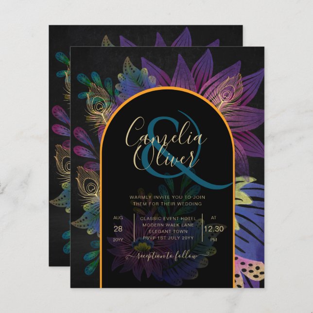 Noir Peacock Jewel Tones Floral Wedding (Front/Back)