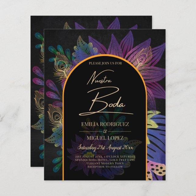 Noir Peacock Jewel Tones Floral Wedding (Front/Back)