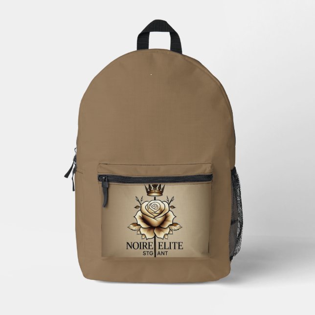 Noire Élité Beige Crowned Rose Backpack – Minimal  (Front)