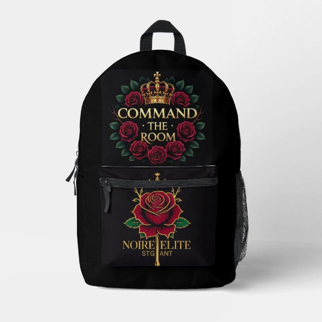 Noire Élité Royal Rose Crown Backpack –Bold Luxury (Front)