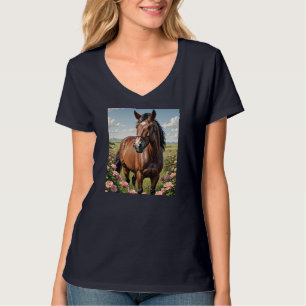 Nokota Horse Surrounded By Prairie Roses T-Shirt