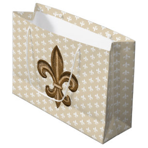Nola Gold & White French Fleur De Lis Large Gift Bag