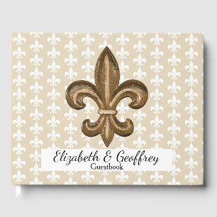 Nola Gold & White French Fleur De Lis Wedding Guest Book