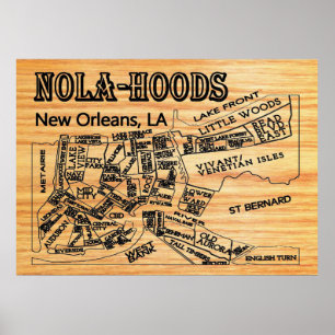 Nola-Hood New Orleans Neighbourhoods Map Poster