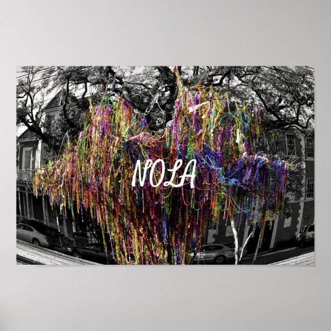 NOLA Mardi Gras Beaded Tree - New Orleans Poster (Front)