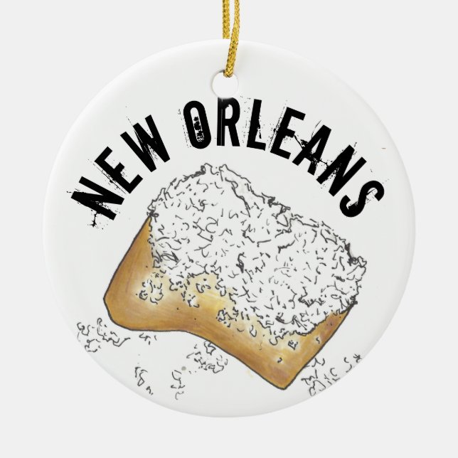 NOLA New Orleans Beignet Pastry Louisiana Ceramic Tree Decoration (Front)