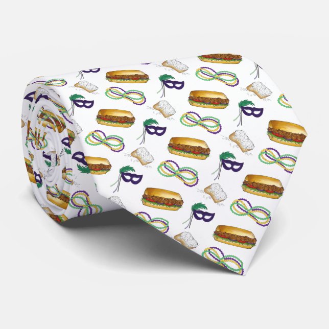 NOLA New Orleans Louisiana Mardi Gras Party Print Tie (Rolled)