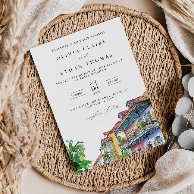 NOLA New Orleans Watercolor Destination Wedding Invitation (Creator Uploaded)