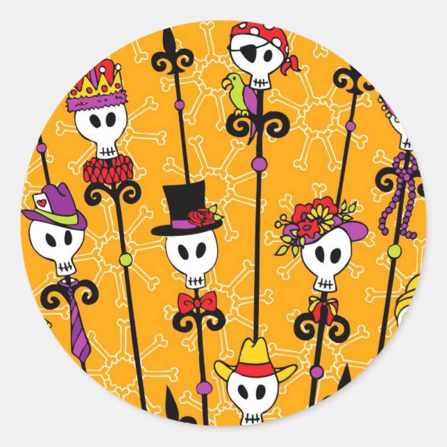 NOLA VOODOO SKULL MARDI GRAS PARTY CLASSIC ROUND STICKER (Front)