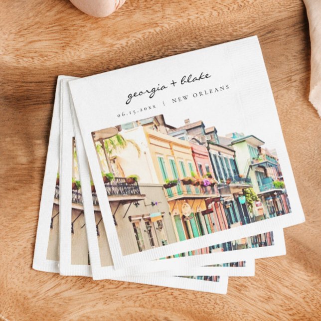 NOLA Watercolor New Orleans Bourbon Street Wedding Napkin (Creator Uploaded)