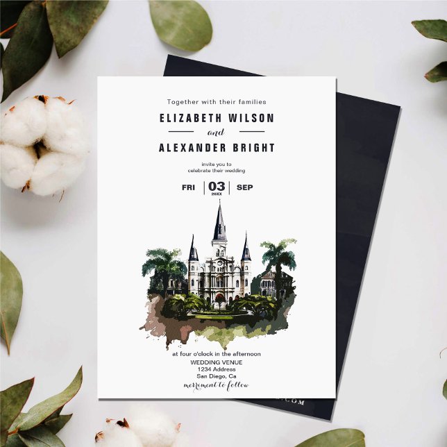 Nola Watercolor New Orleans City Louisiana Wedding Invitation (Creator Uploaded)