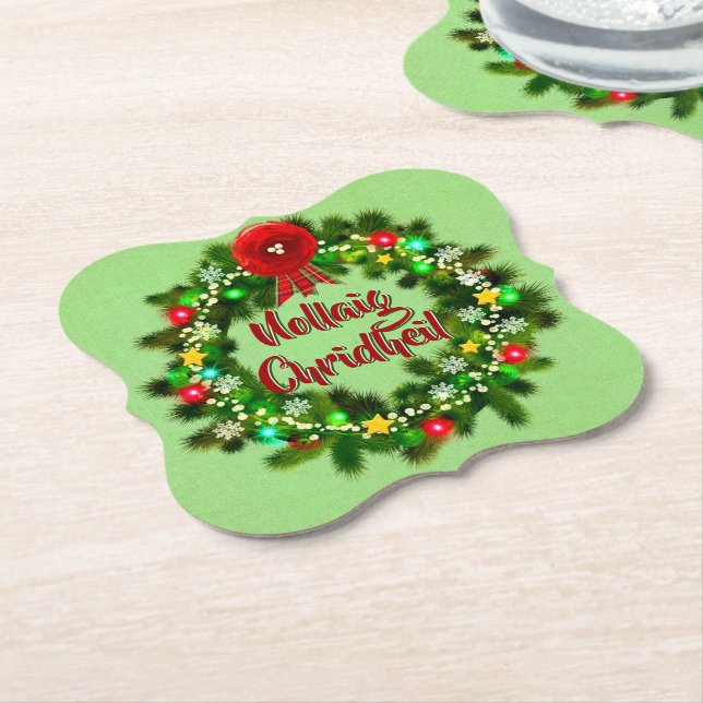 Nollaig Chridheil Scottish Christmas Paper Coaster (Angled)